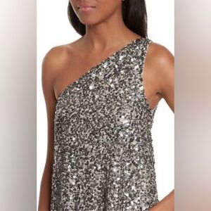 Joie Glittering Silver One-Shoulder Top